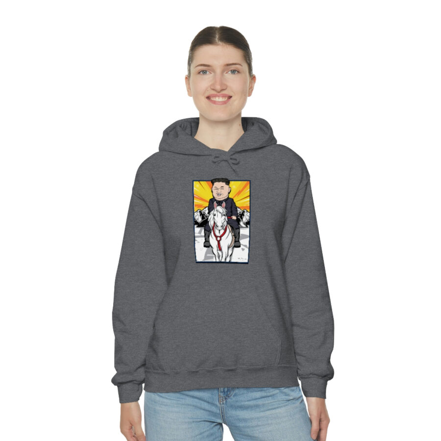 Kim Jung Un Riding White Horse Unisex Heavy Blend™ Hooded Sweatshirt - Image 36