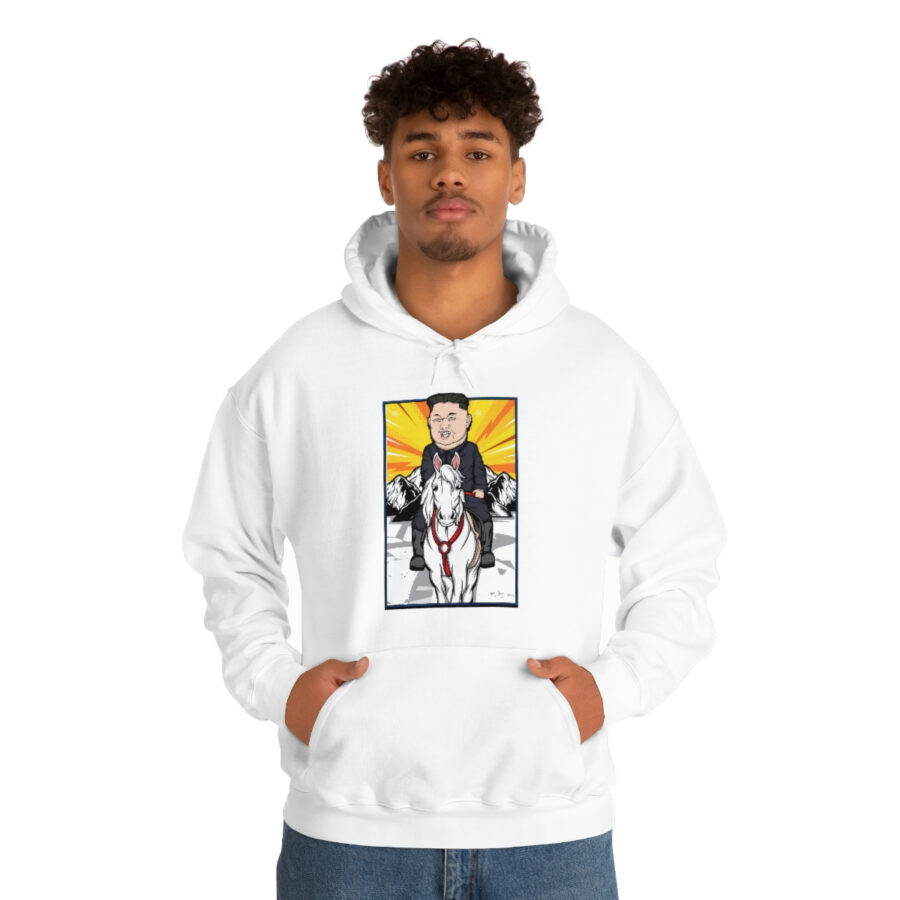 Kim Jung Un Riding White Horse Unisex Heavy Blend™ Hooded Sweatshirt - Image 3