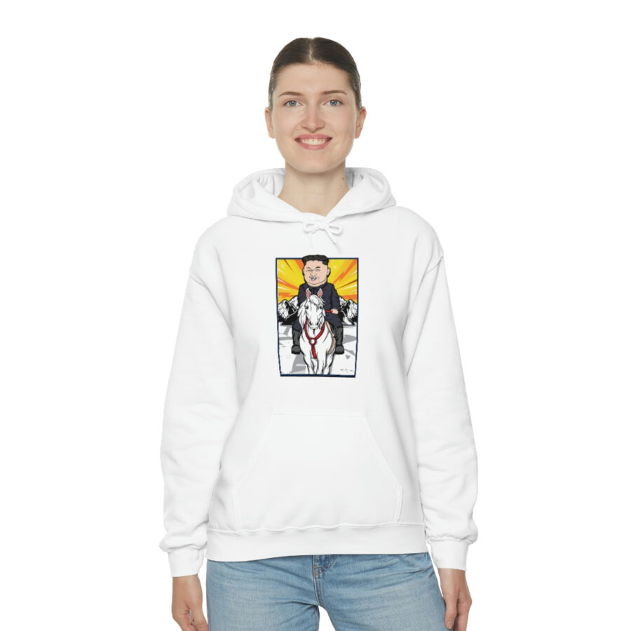 Kim Jung Un Riding White Horse Unisex Heavy Blend™ Hooded Sweatshirt - Image 4