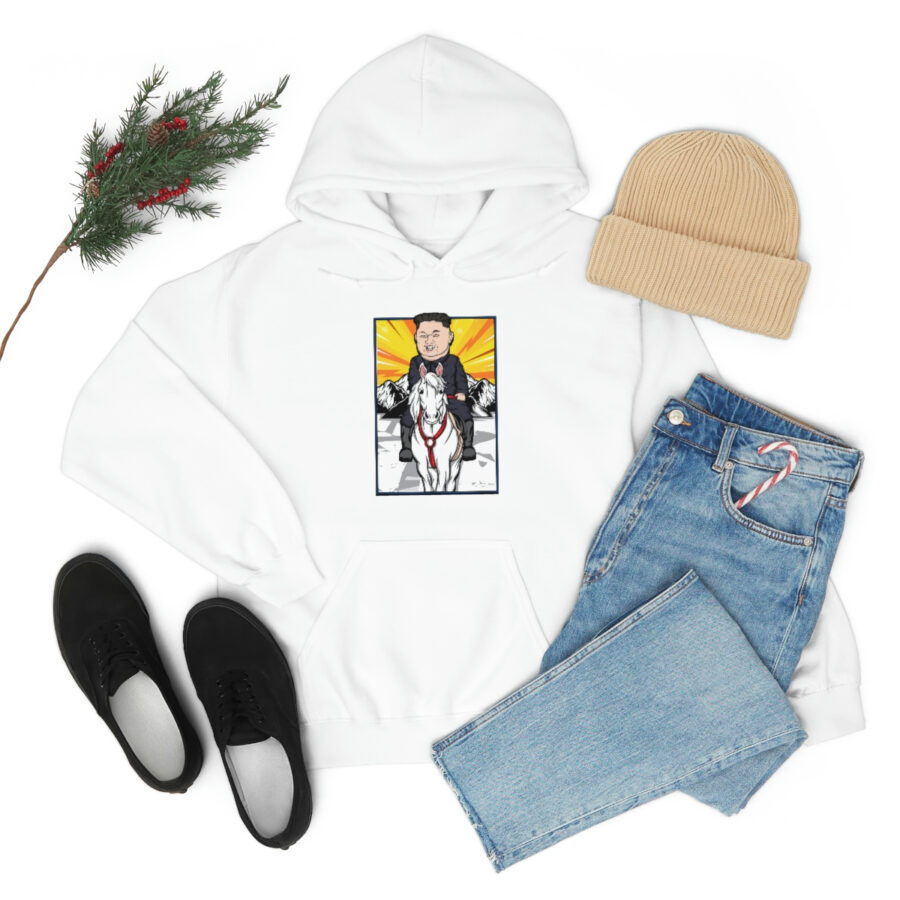 Kim Jung Un Riding White Horse Unisex Heavy Blend™ Hooded Sweatshirt - Image 7