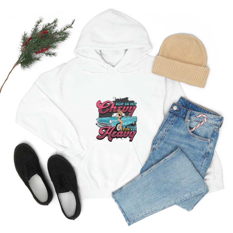 "Hop in my Chevy if your Tits are Heavy" Unisex Heavy Blend™ Hooded Sweatshirt - Image 10