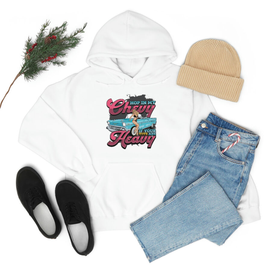 "Hop in my Chevy if your Tits are Heavy" Unisex Heavy Blend™ Hooded Sweatshirt - Image 15