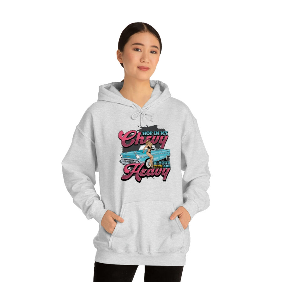 "Hop in my Chevy if your Tits are Heavy" Unisex Heavy Blend™ Hooded Sweatshirt - Image 42