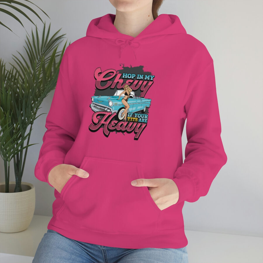 "Hop in my Chevy if your Tits are Heavy" Unisex Heavy Blend™ Hooded Sweatshirt - Image 86