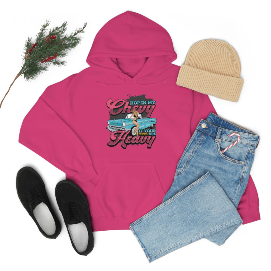 "Hop in my Chevy if your Tits are Heavy" Unisex Heavy Blend™ Hooded Sweatshirt - Image 87