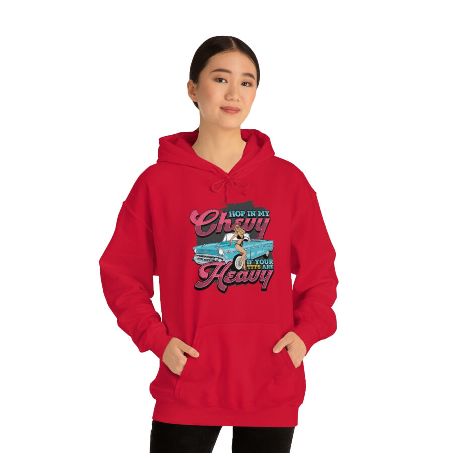 "Hop in my Chevy if your Tits are Heavy" Unisex Heavy Blend™ Hooded Sweatshirt - Image 90