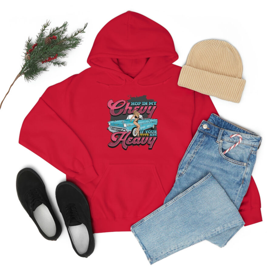 "Hop in my Chevy if your Tits are Heavy" Unisex Heavy Blend™ Hooded Sweatshirt - Image 95