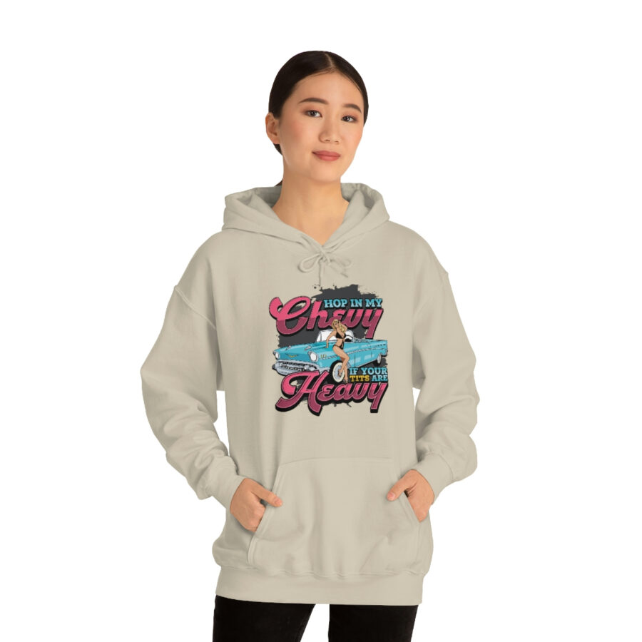 "Hop in my Chevy if your Tits are Heavy" Unisex Heavy Blend™ Hooded Sweatshirt - Image 18