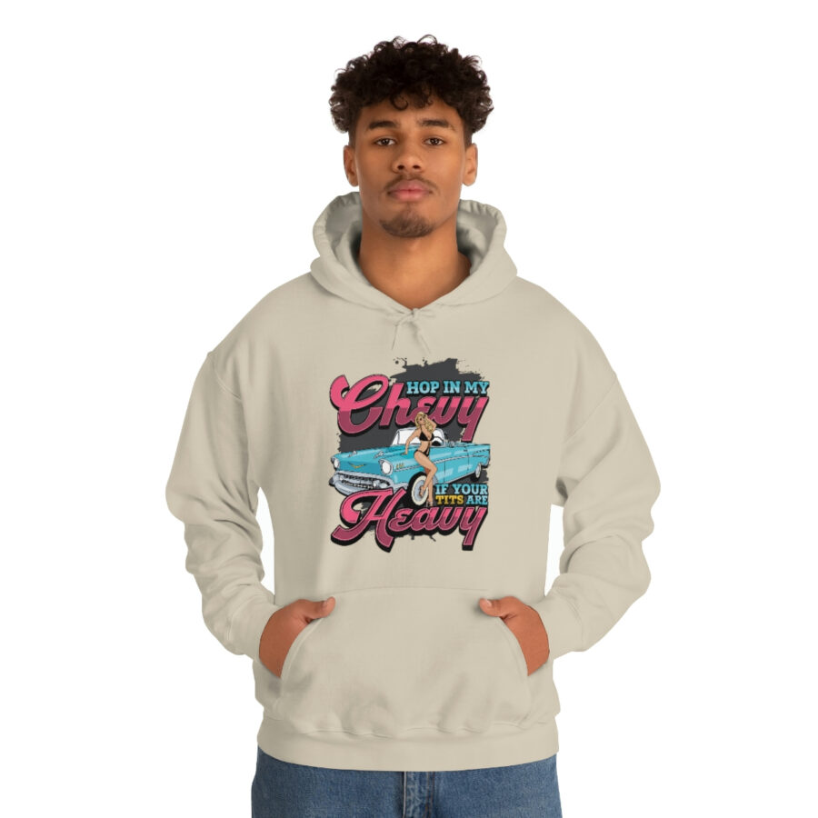 "Hop in my Chevy if your Tits are Heavy" Unisex Heavy Blend™ Hooded Sweatshirt - Image 19