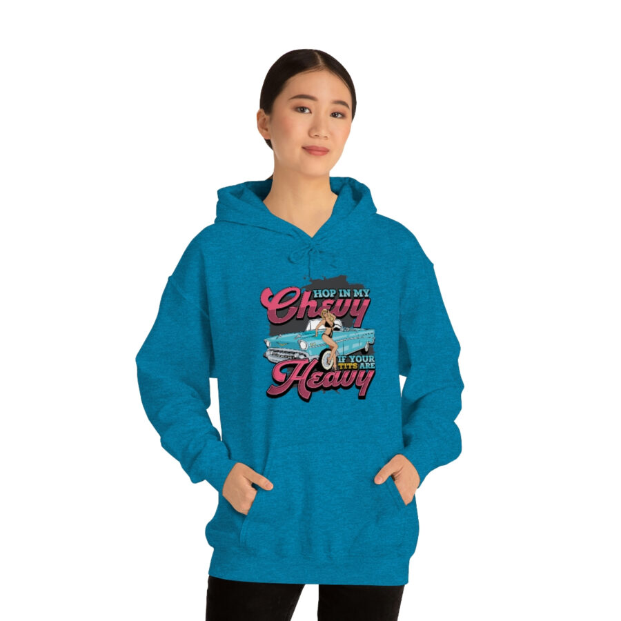 "Hop in my Chevy if your Tits are Heavy" Unisex Heavy Blend™ Hooded Sweatshirt - Image 58