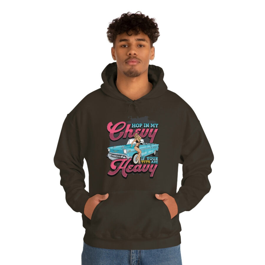"Hop in my Chevy if your Tits are Heavy" Unisex Heavy Blend™ Hooded Sweatshirt - Image 35