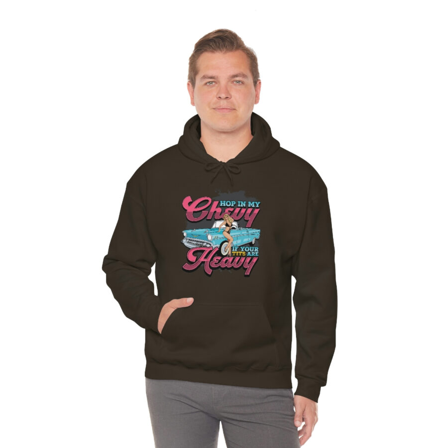"Hop in my Chevy if your Tits are Heavy" Unisex Heavy Blend™ Hooded Sweatshirt - Image 37