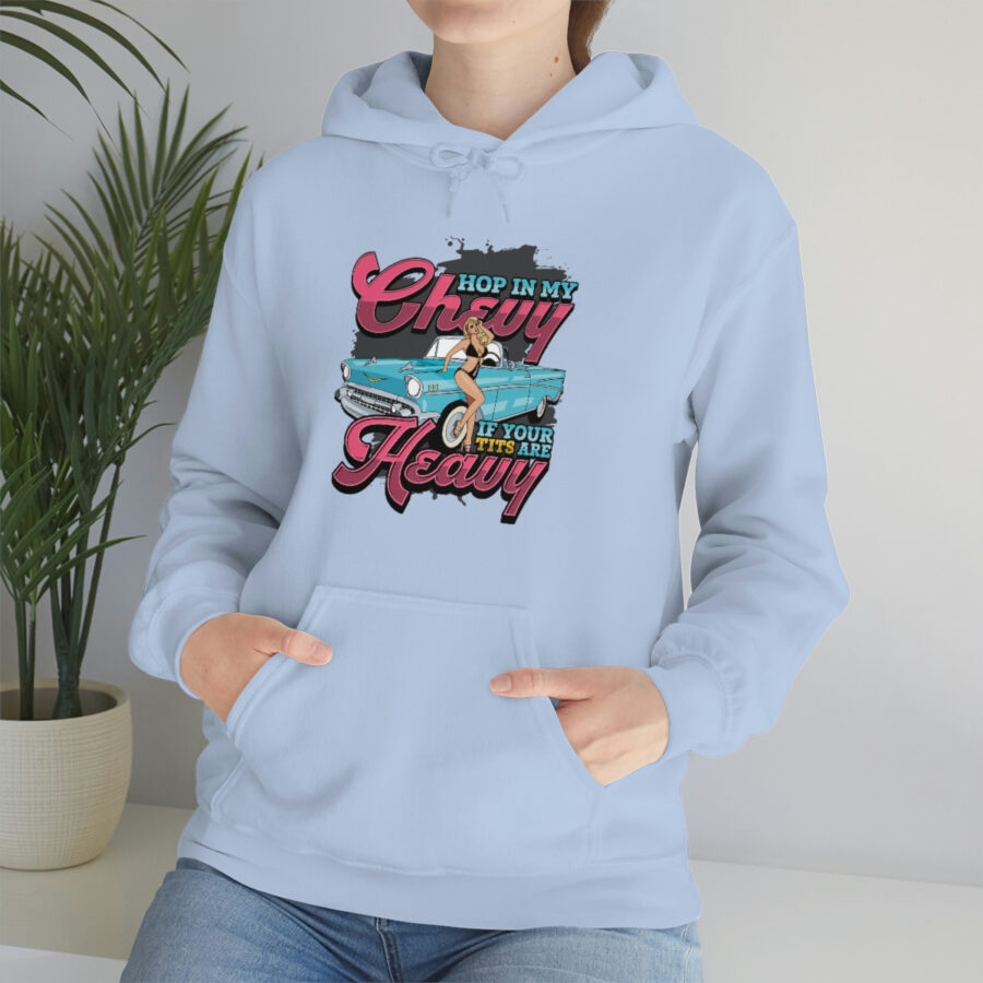 "Hop in my Chevy if your Tits are Heavy" Unisex Heavy Blend™ Hooded Sweatshirt - Image 6