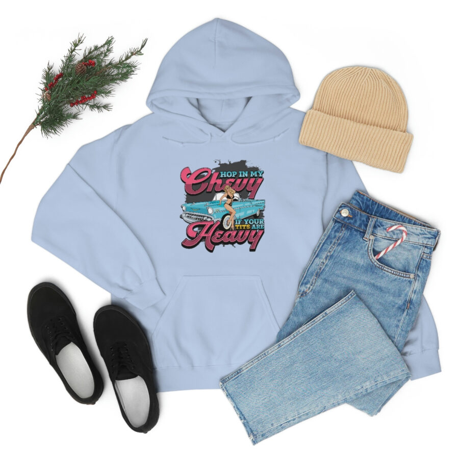 "Hop in my Chevy if your Tits are Heavy" Unisex Heavy Blend™ Hooded Sweatshirt - Image 7