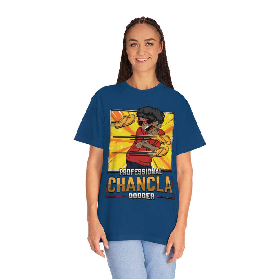 Fun and Vintage Chancla Dodging T-Shirt Parody Tee - Image 18