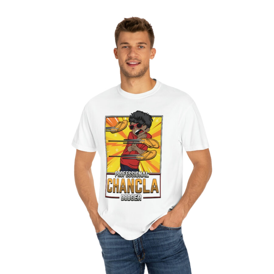 Fun and Vintage Chancla Dodging T-Shirt Parody Tee - Image 5