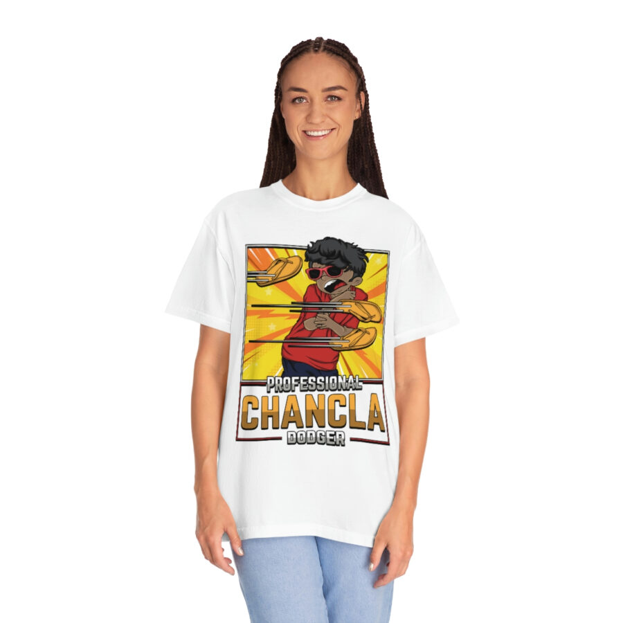 Fun and Vintage Chancla Dodging T-Shirt Parody Tee - Image 6