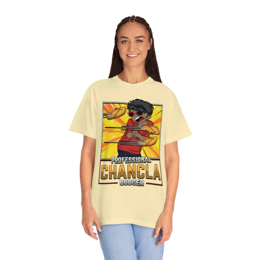 Fun and Vintage Chancla Dodging T-Shirt Parody Tee - Image 3