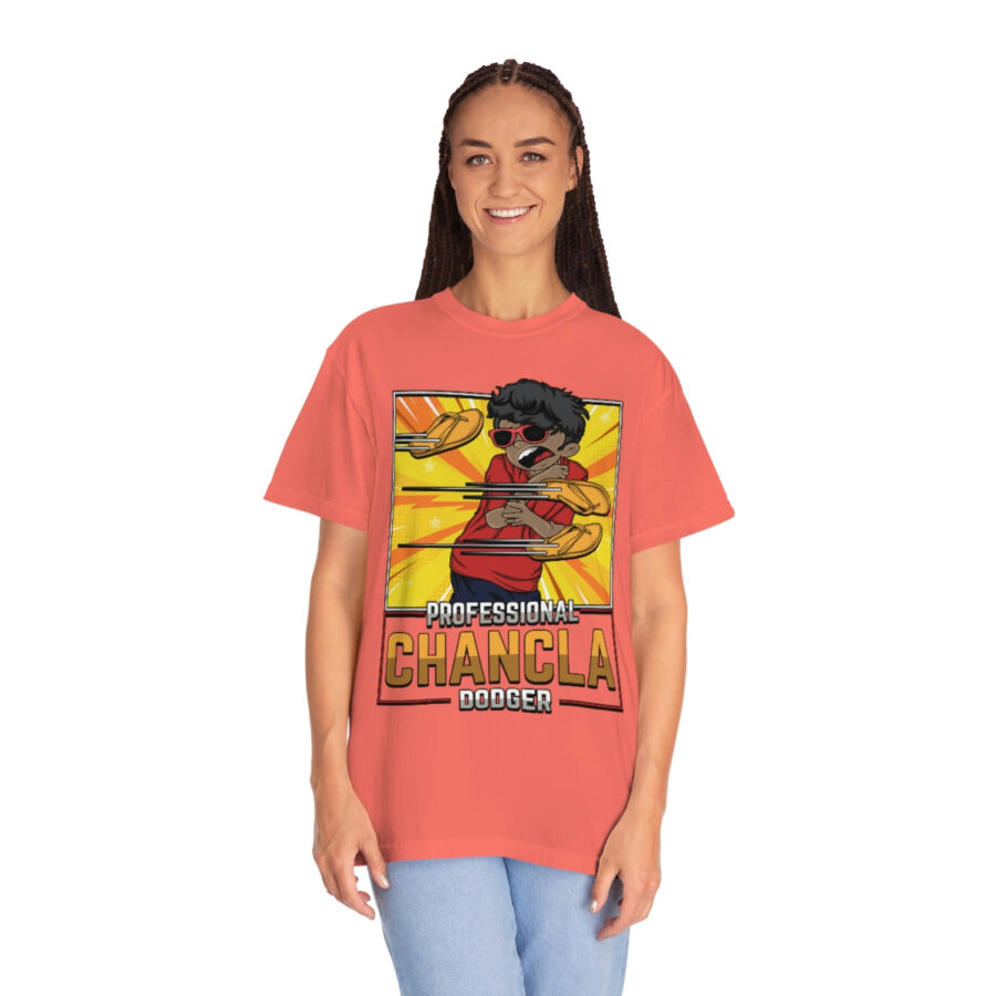 Fun and Vintage Chancla Dodging T-Shirt Parody Tee - Image 9