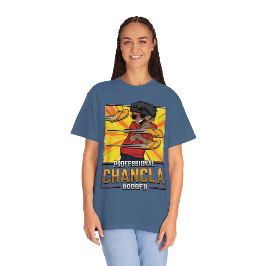 Fun and Vintage Chancla Dodging T-Shirt Parody Tee - Image 12